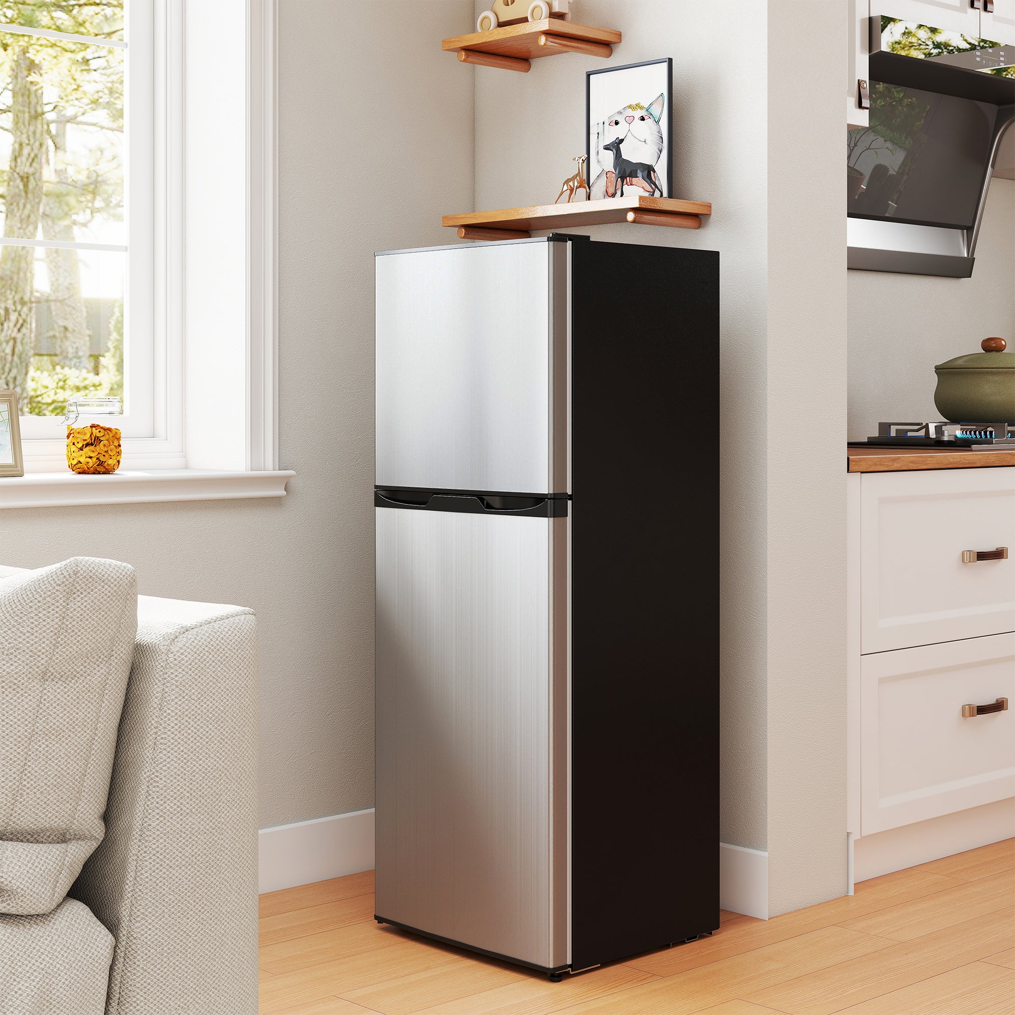 Mini Fridge 4.6 Cu.Ft Double Door Silver-DECOROLALA