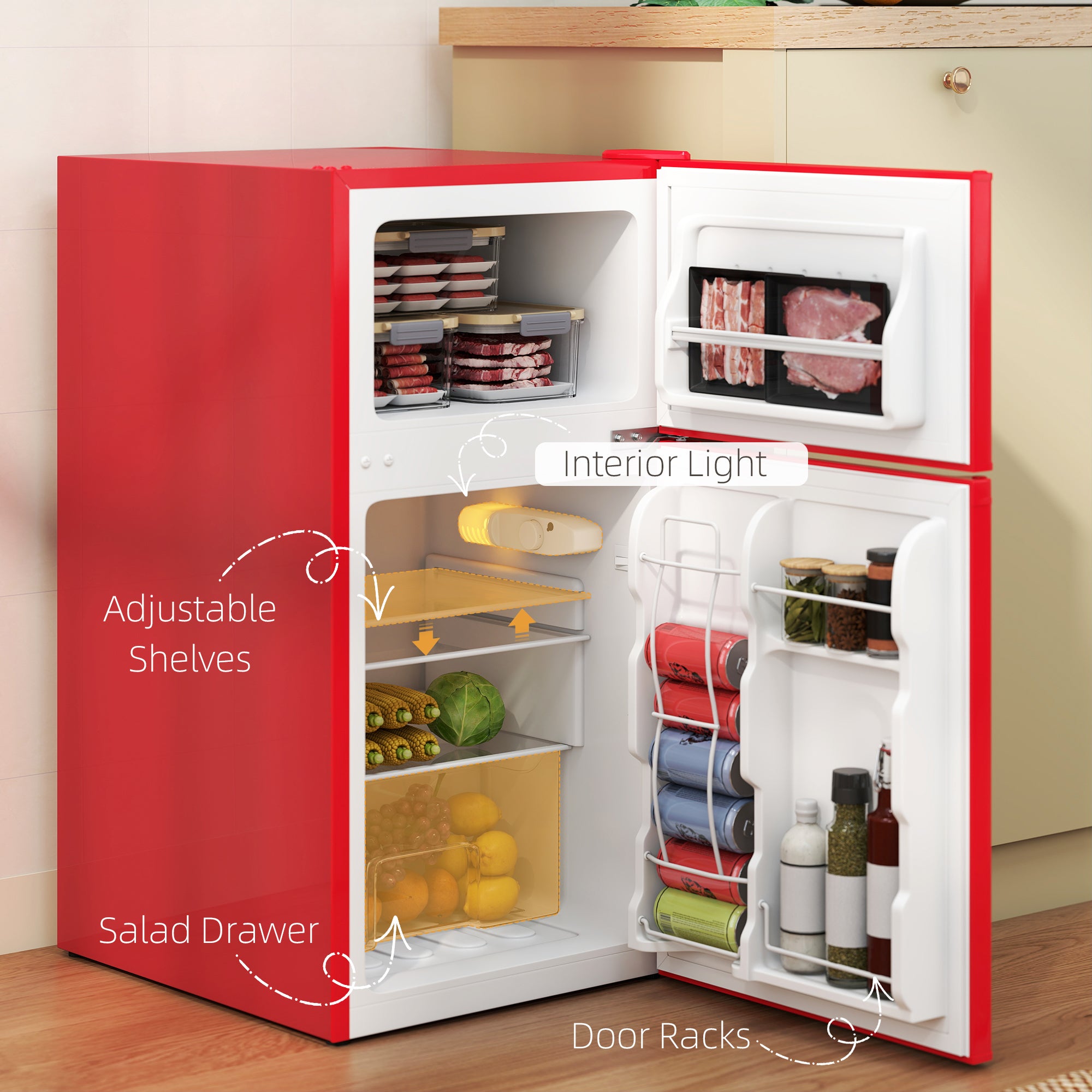 Mini Fridge Freezer 3.2 Cu Ft Red-DECOROLALA