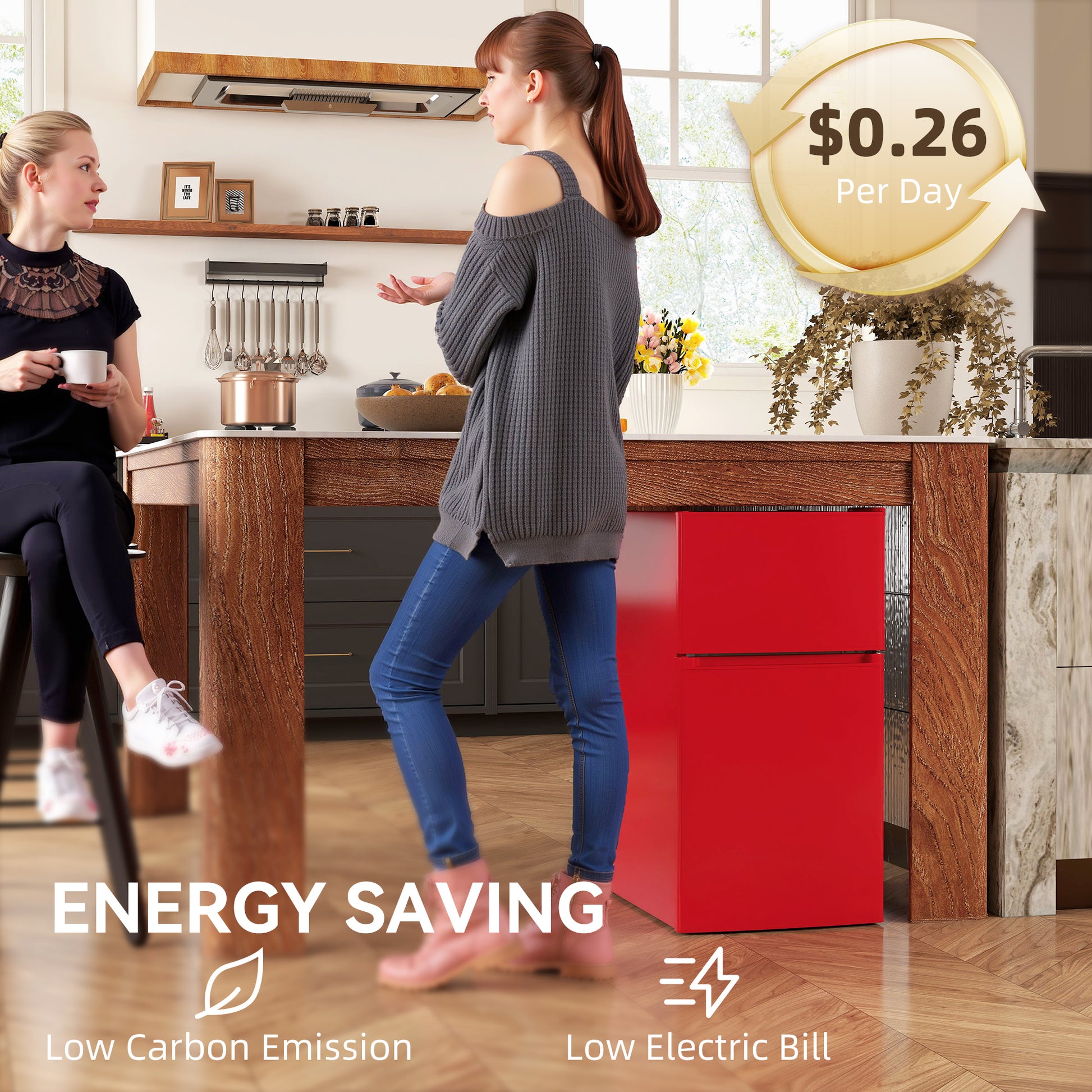 Mini Fridge Freezer 3.2 Cu Ft Red-DECOROLALA