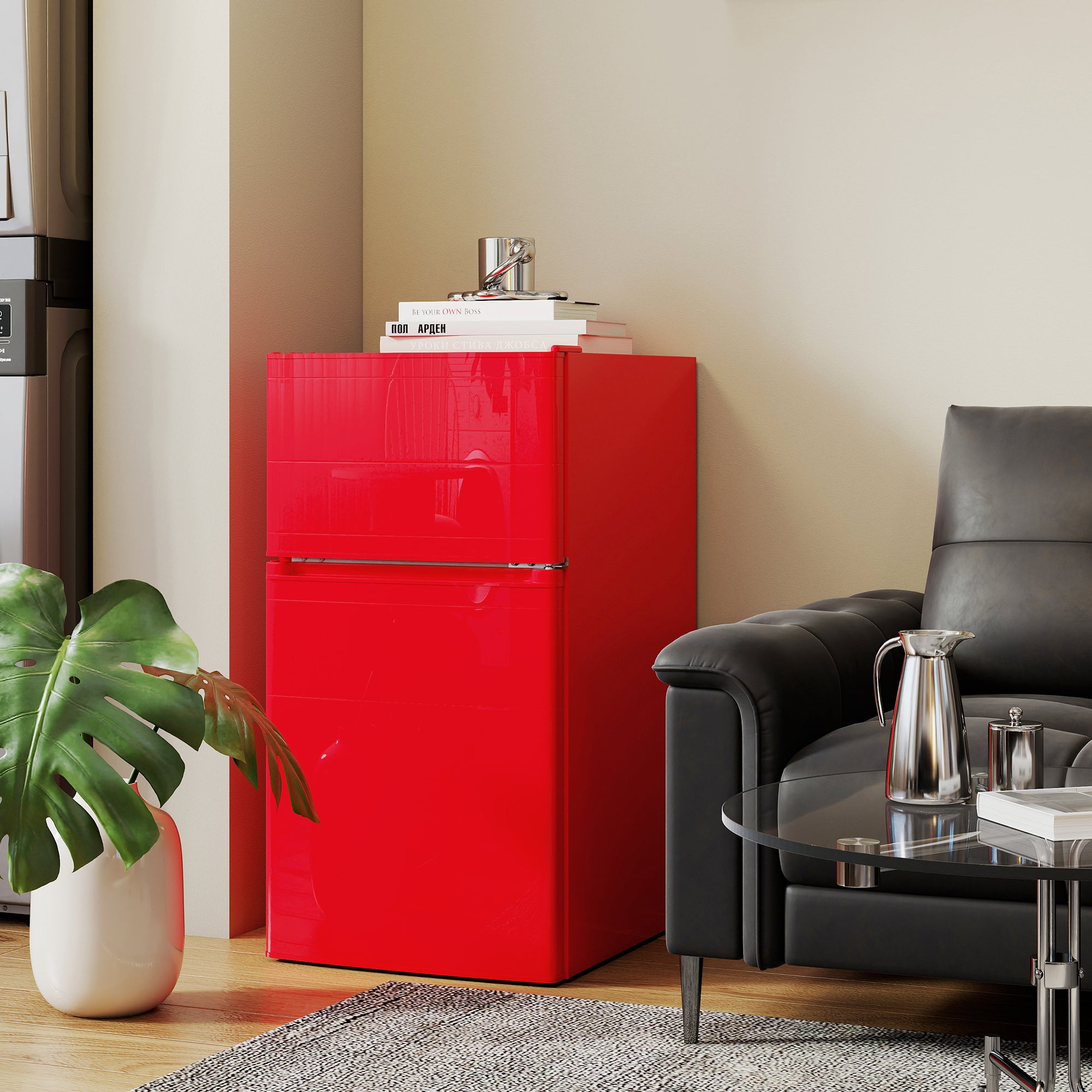 Mini Fridge Freezer 3.2 Cu Ft Red-DECOROLALA