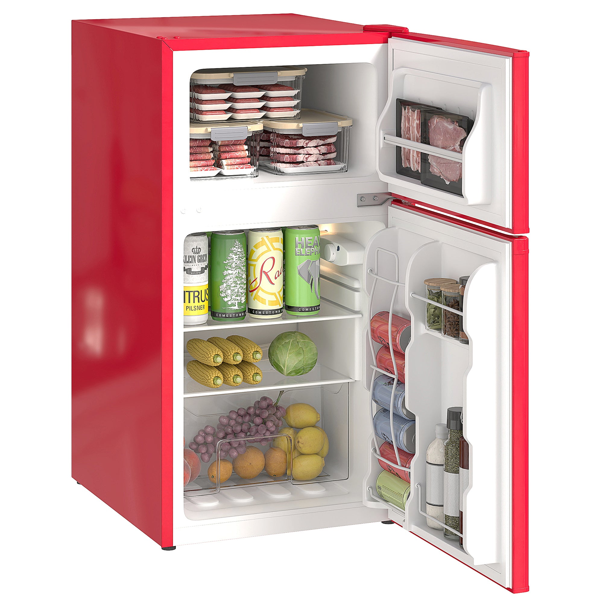 Mini Fridge Freezer 3.2 Cu Ft Red-DECOROLALA