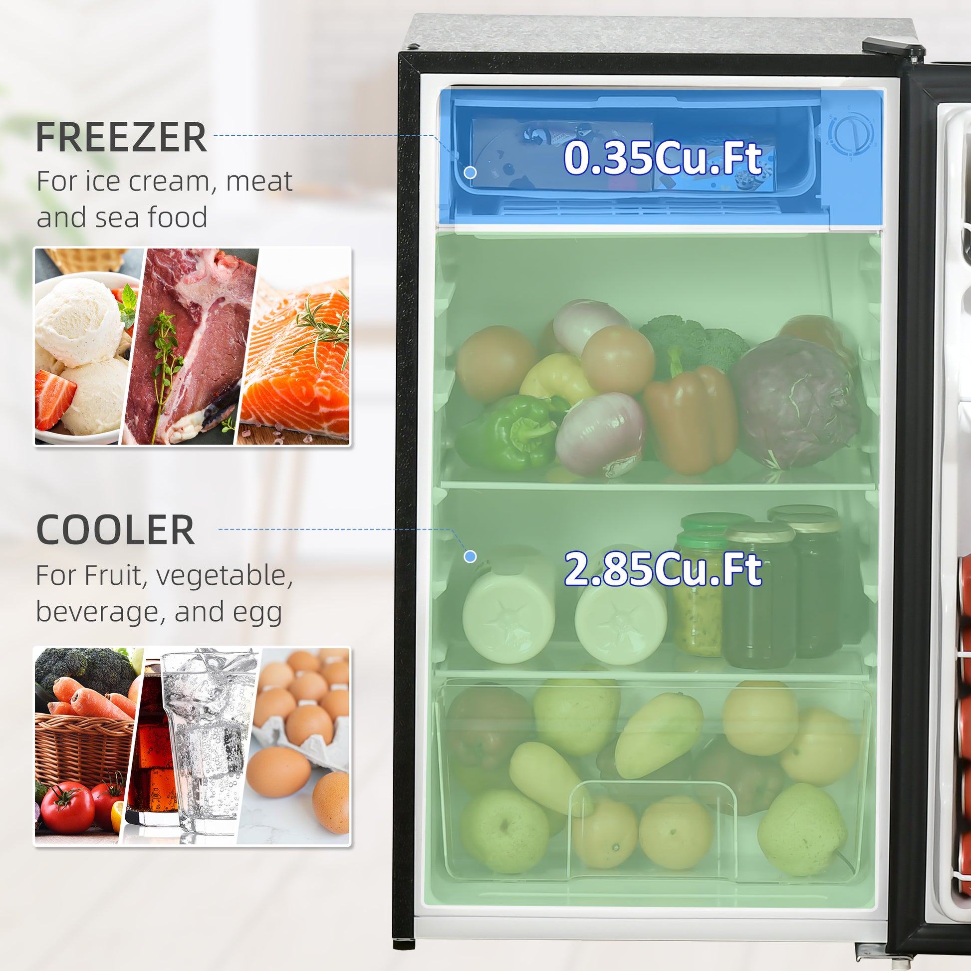 Mini Fridge Freezer 3.2 Cu.Ft Black-DECOROLALA
