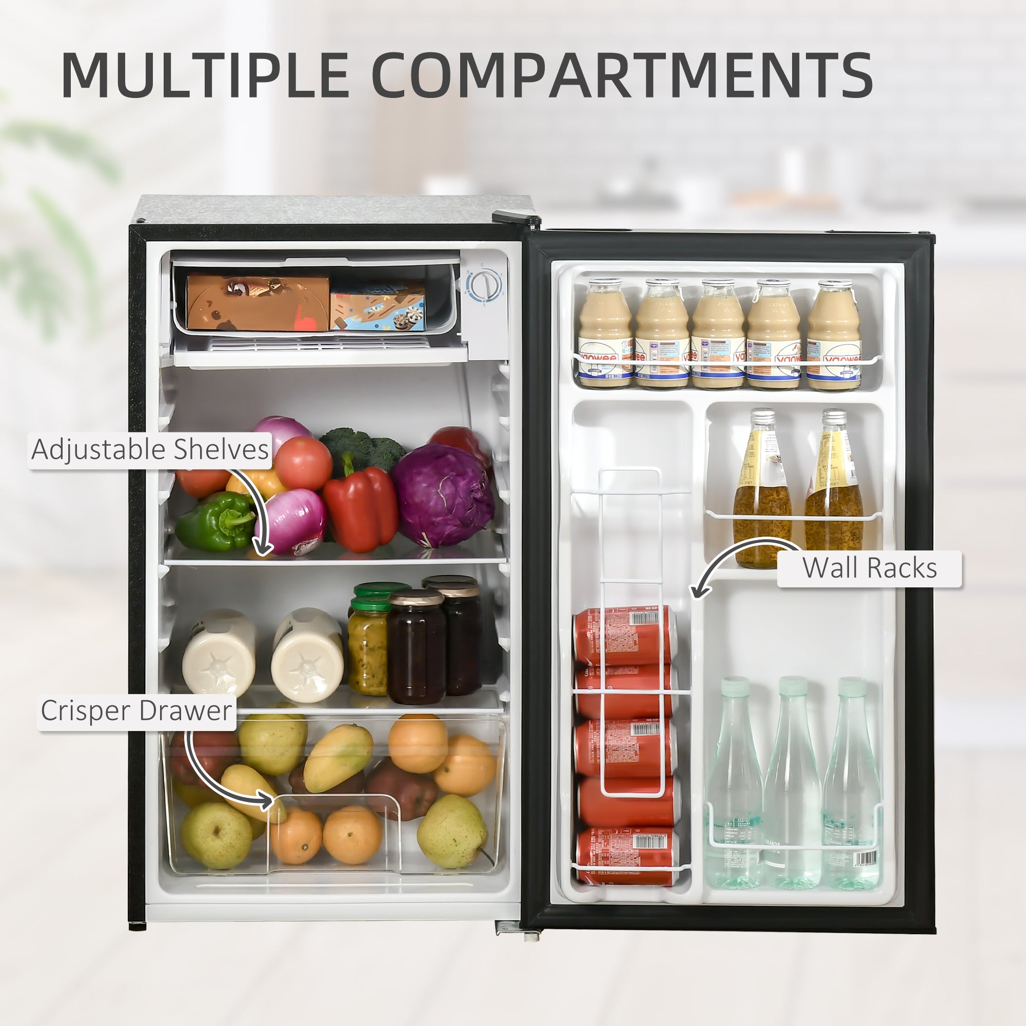 Mini Fridge Freezer 3.2 Cu.Ft Black-DECOROLALA