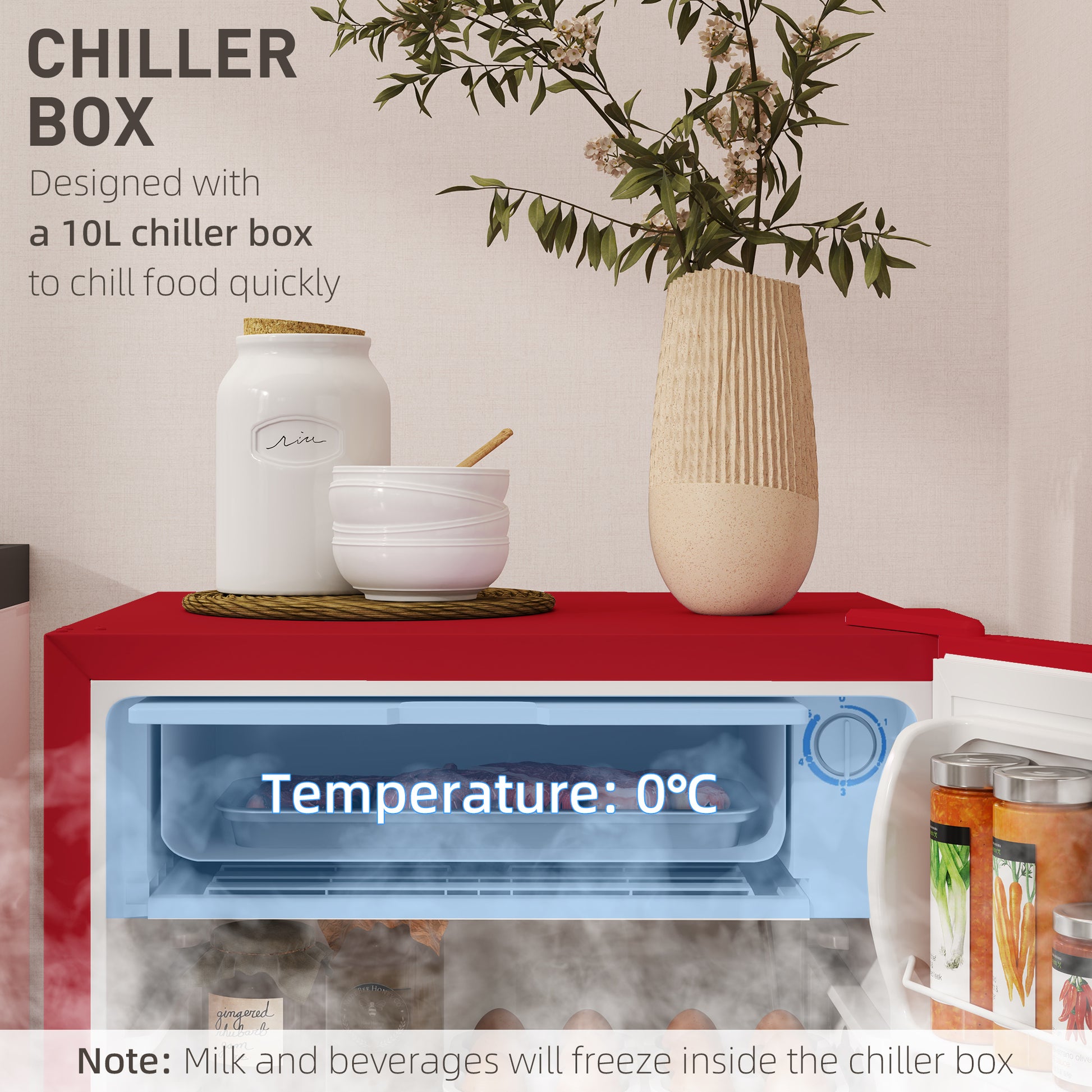 Mini Fridge Freezer 3.2 Cu.Ft Red-DECOROLALA
