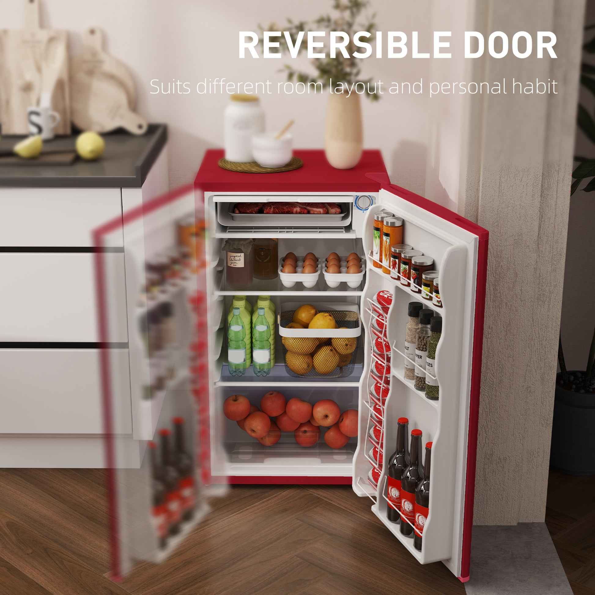 Mini Fridge Freezer 3.2 Cu.Ft Red-DECOROLALA