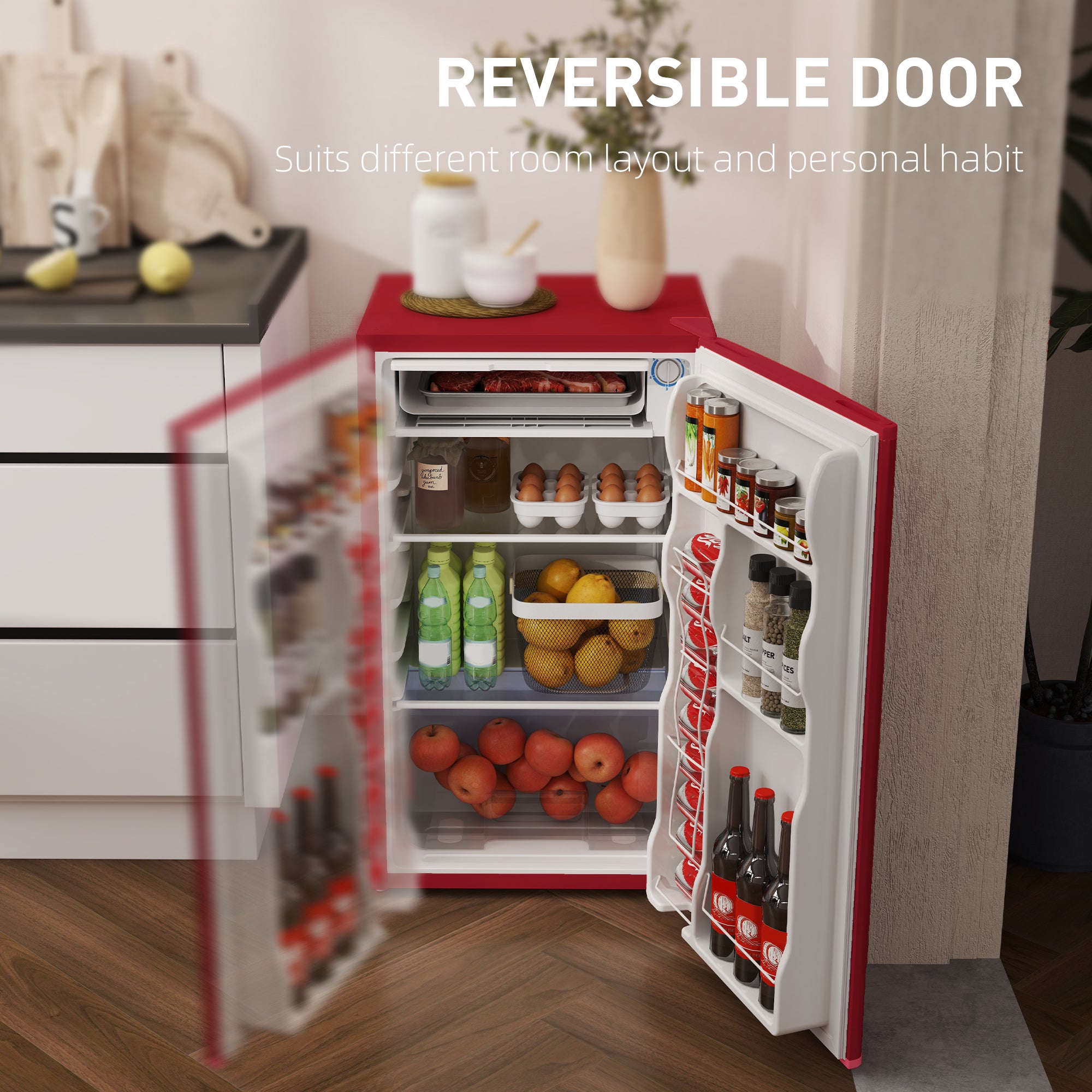 Mini Fridge Freezer 3.2 Cu.Ft Red-DECOROLALA