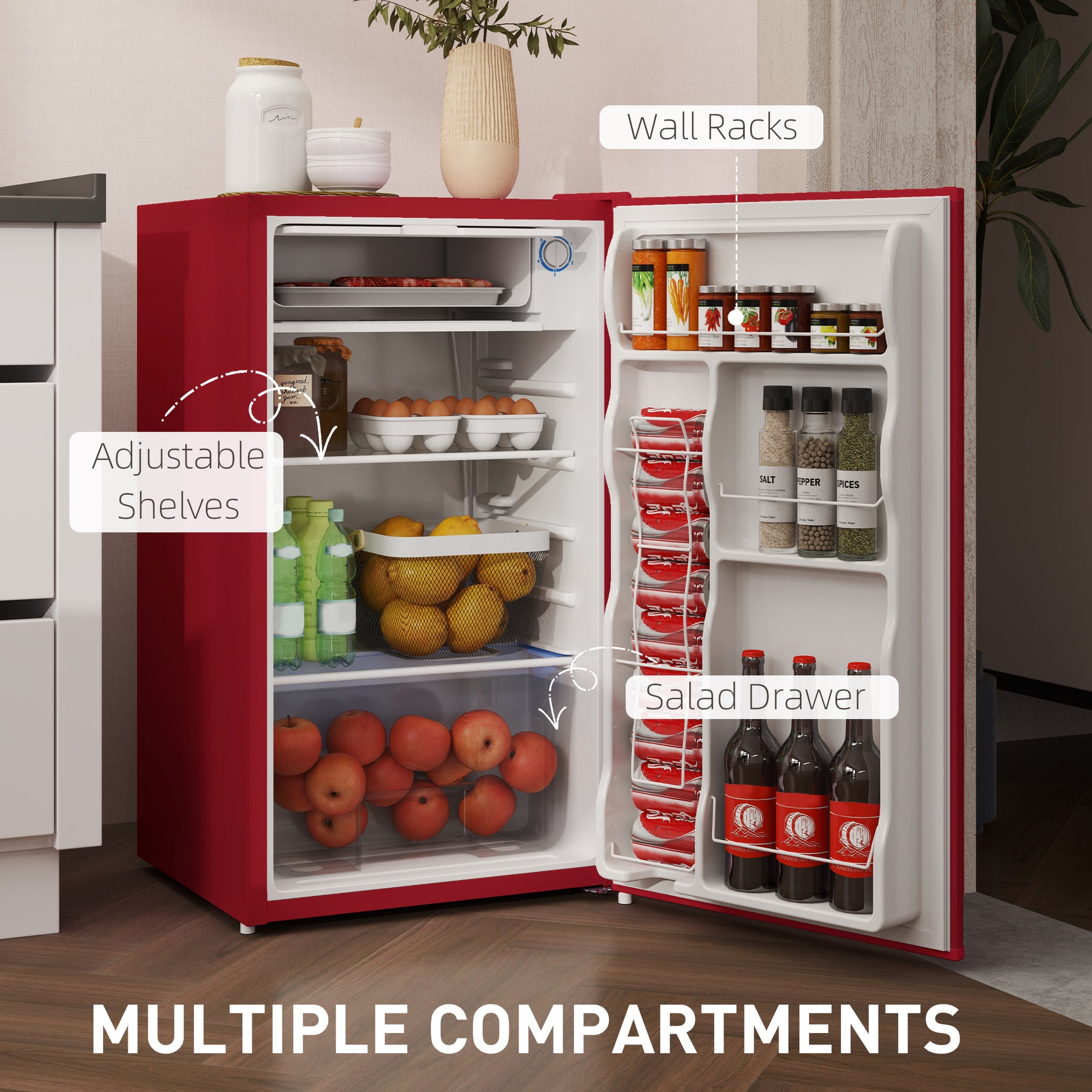 Mini Fridge Freezer 3.2 Cu.Ft Red-DECOROLALA