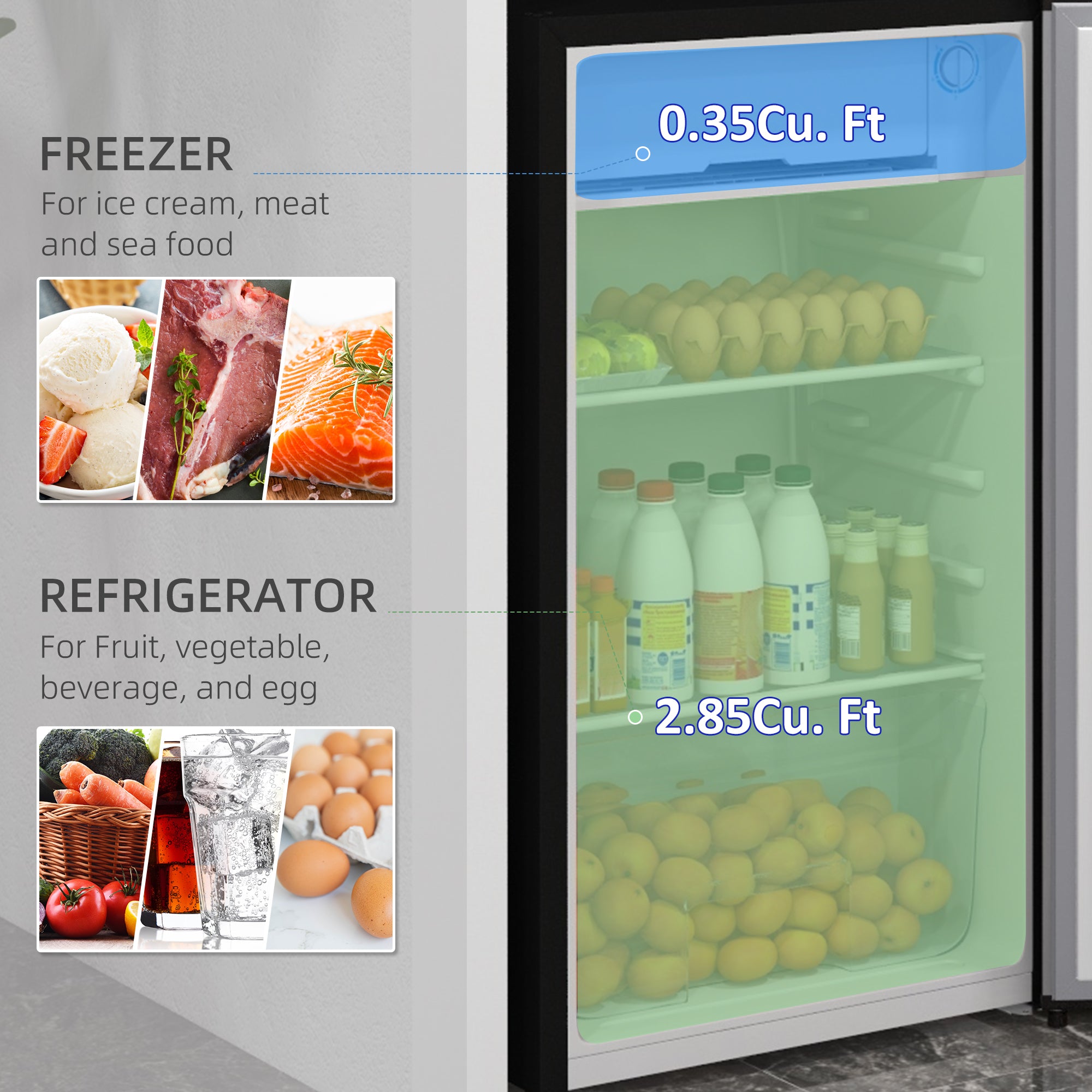 Mini Fridge Freezer 3.2 Cu.Ft Silver-DECOROLALA