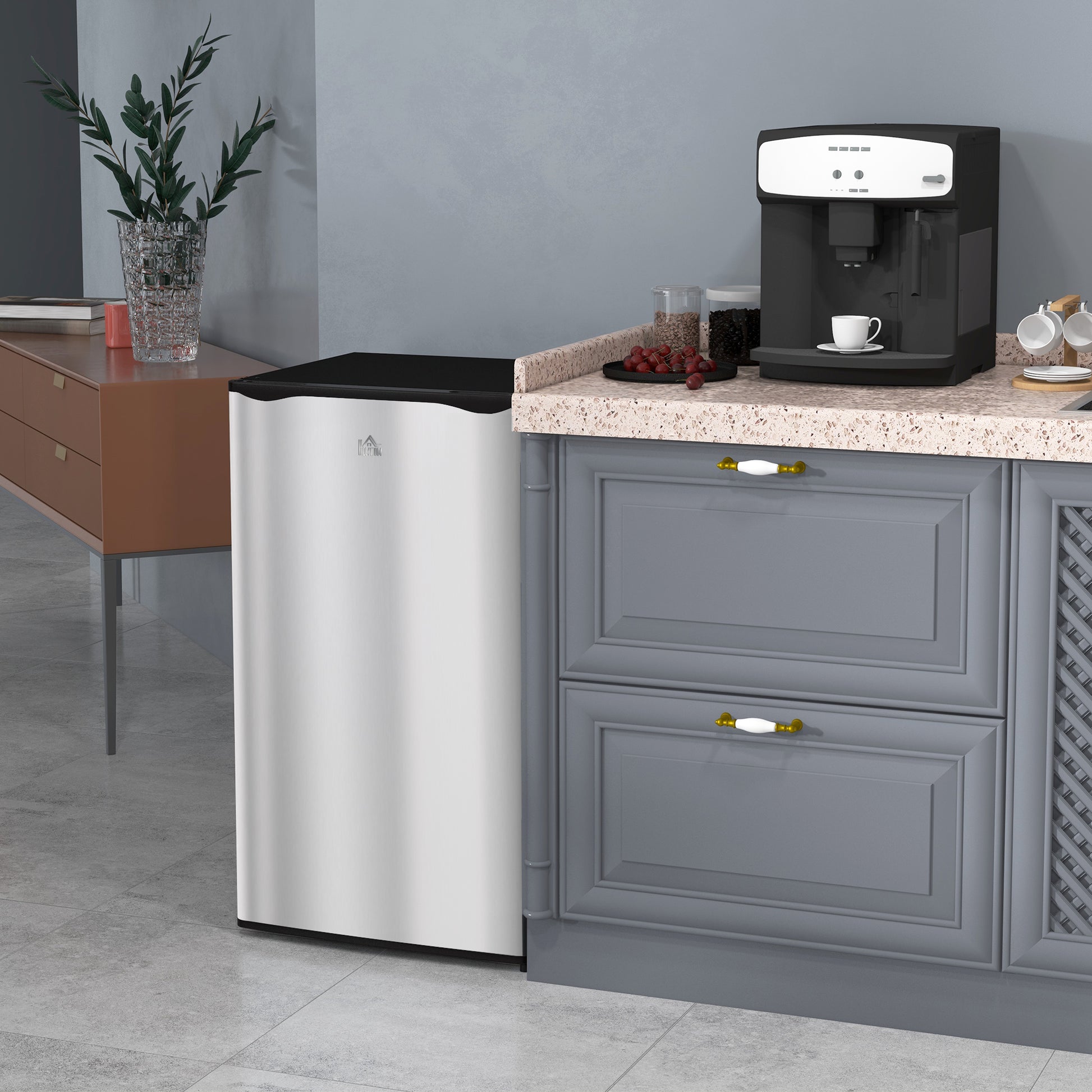 Mini Fridge Freezer 3.2 Cu.Ft Silver-DECOROLALA