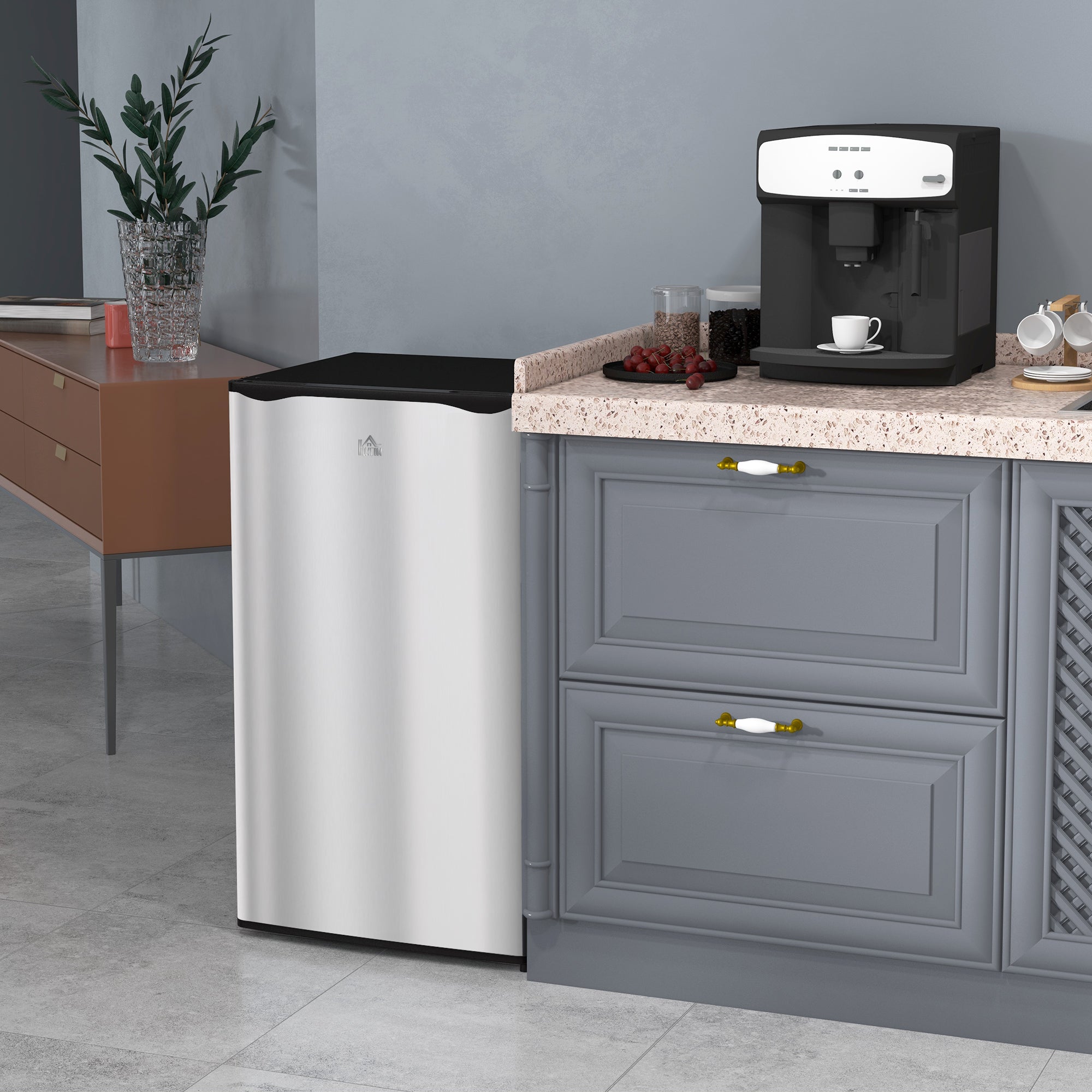 Mini Fridge Freezer 3.2 Cu.Ft Silver-DECOROLALA