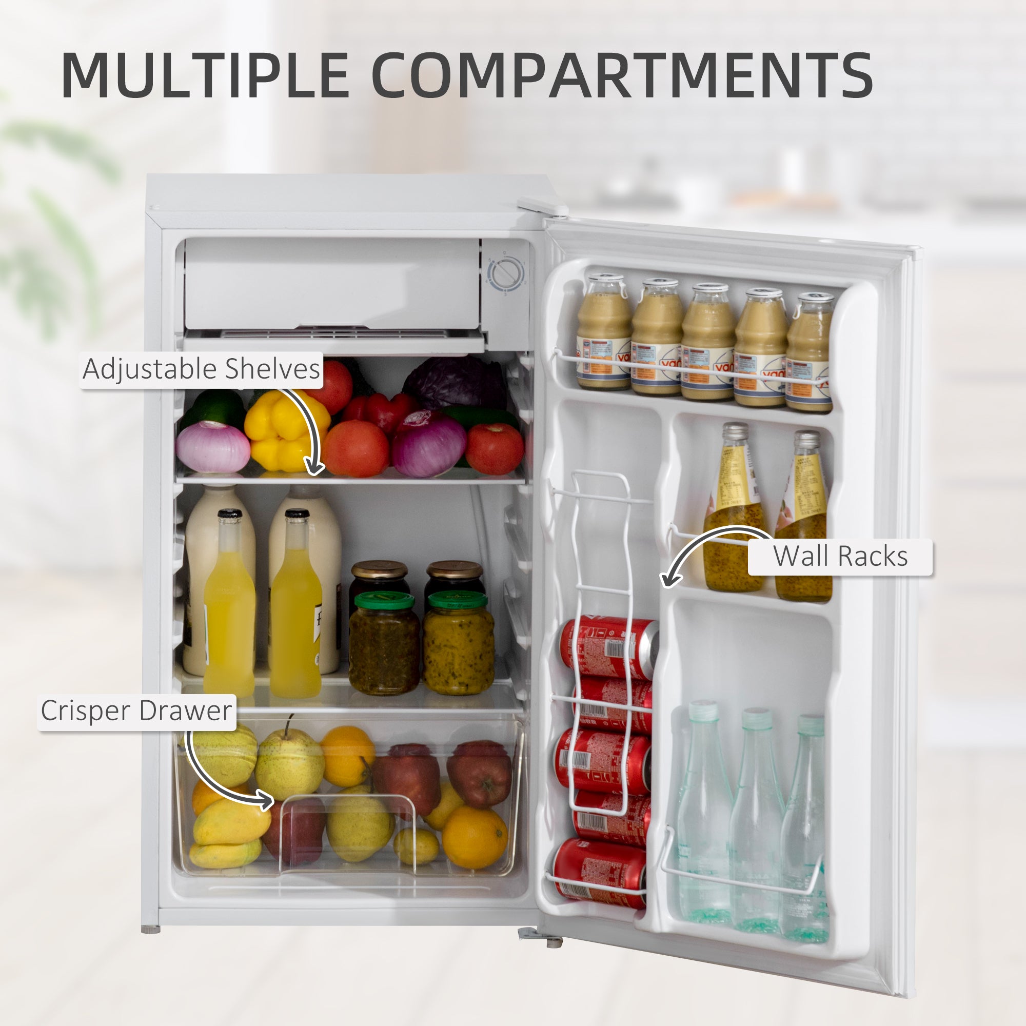 Mini Fridge Freezer 3.2 Cu.Ft White-DECOROLALA