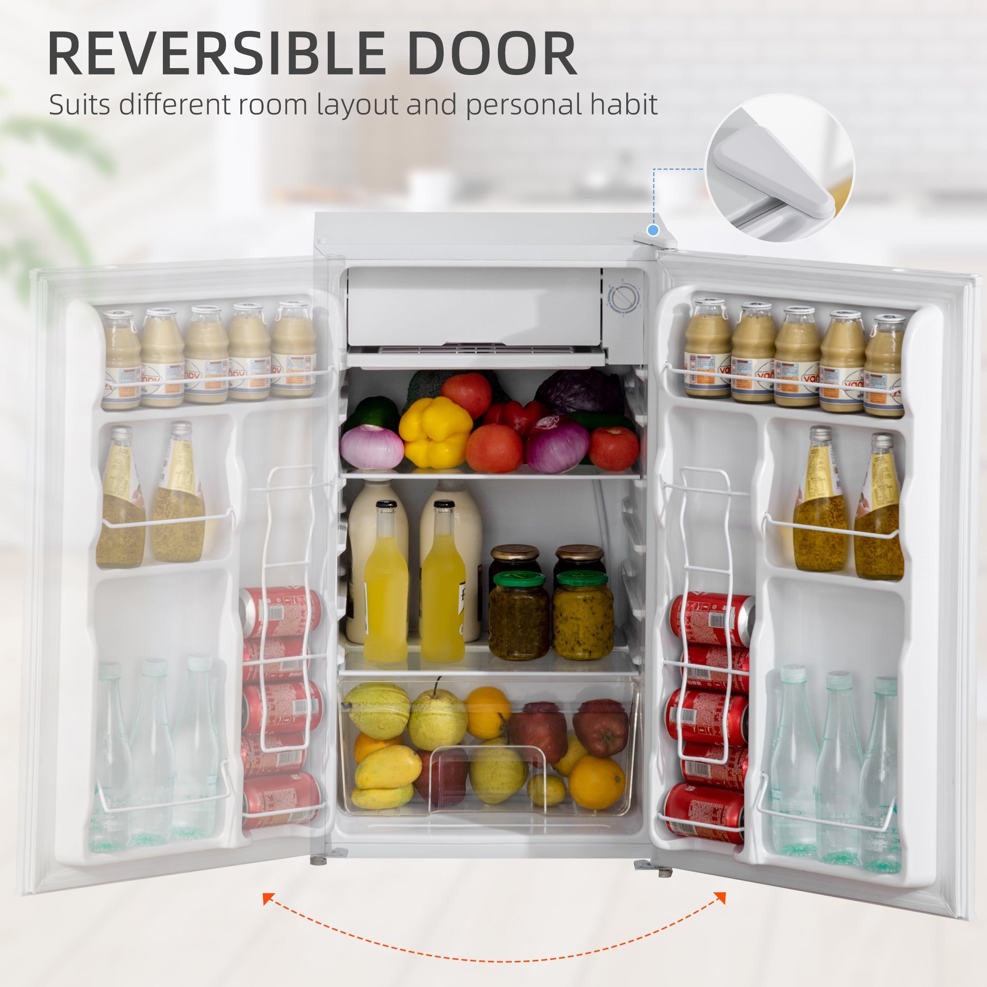 Mini Fridge Freezer 3.2 Cu.Ft White-DECOROLALA