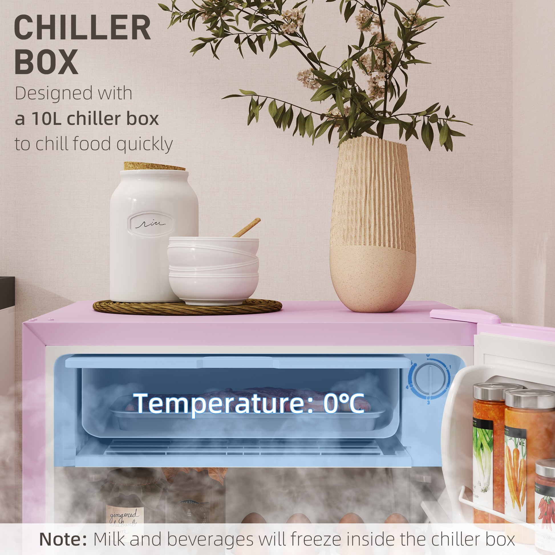 Mini Fridge with Freezer 3.2 Cu.Ft Pink-DECOROLALA