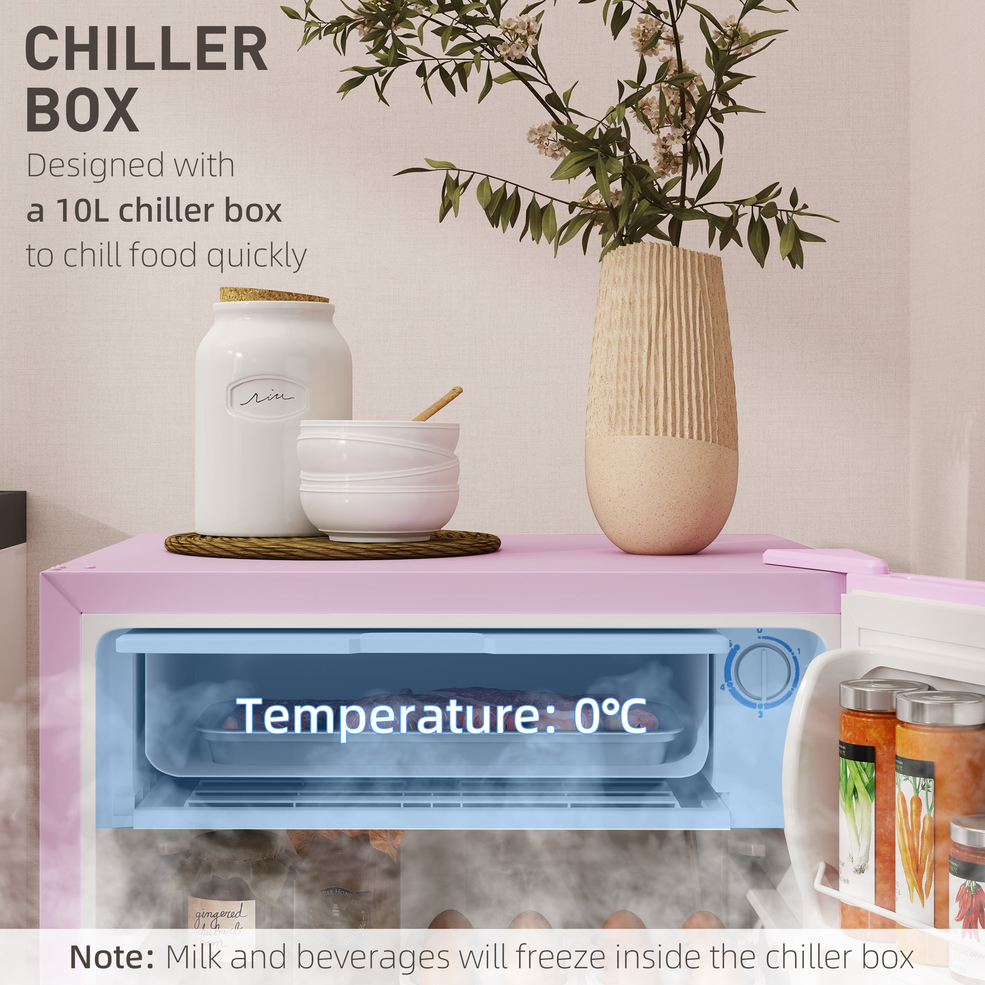 Mini Fridge with Freezer 3.2 Cu.Ft Pink-DECOROLALA