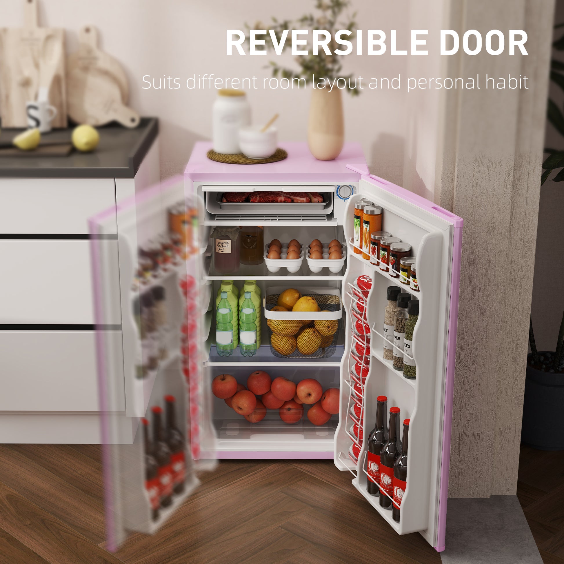 Mini Fridge with Freezer 3.2 Cu.Ft Pink-DECOROLALA