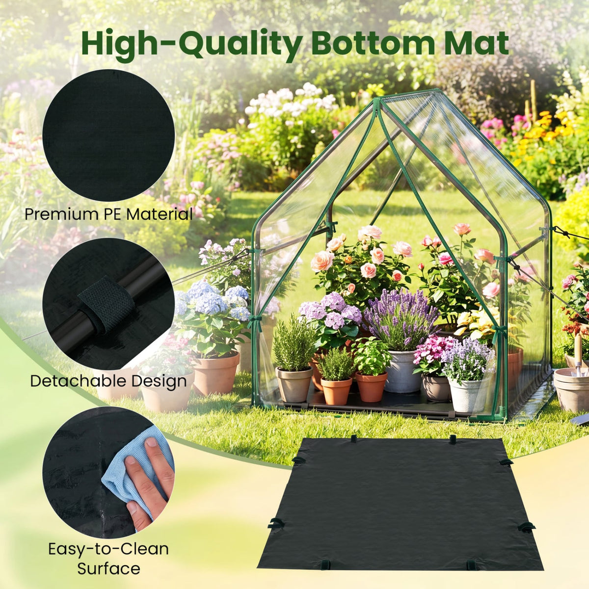 Mini Green House Metal Frame with Waterproof Bottom Mat and Wind Ropes-M-Greenhouses-DECOROLALA