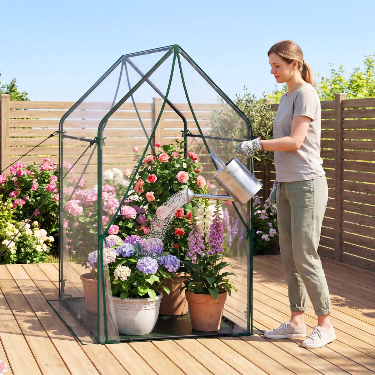 Mini Green House Metal Frame with Waterproof Bottom Mat and Wind Ropes-XL-Greenhouses-DECOROLALA