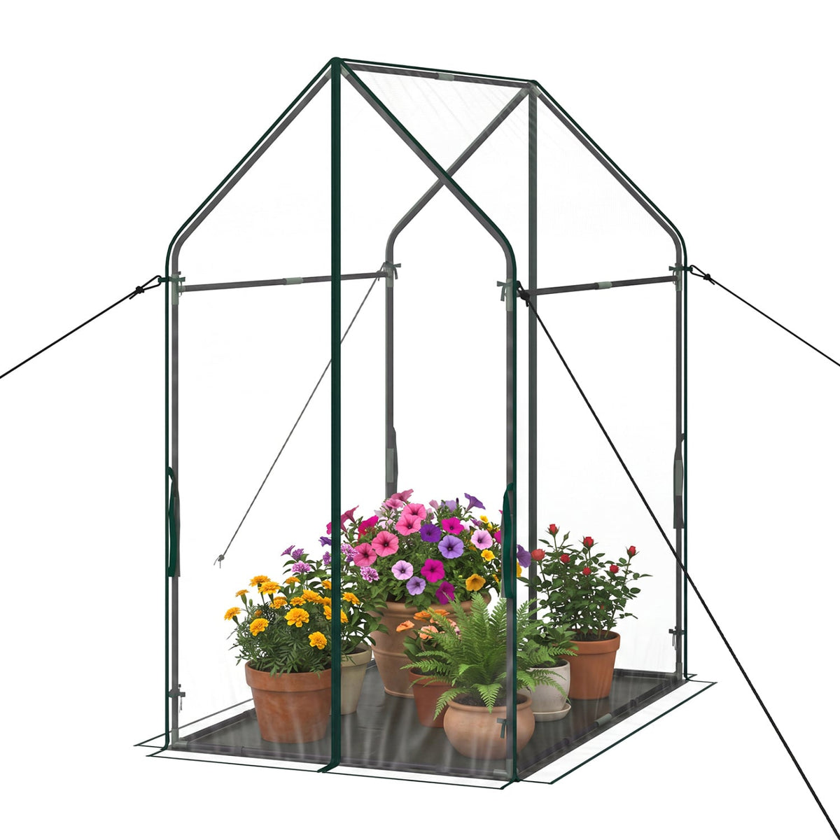 Mini Green House Metal Frame with Waterproof Bottom Mat and Wind Ropes-XL-Greenhouses-DECOROLALA