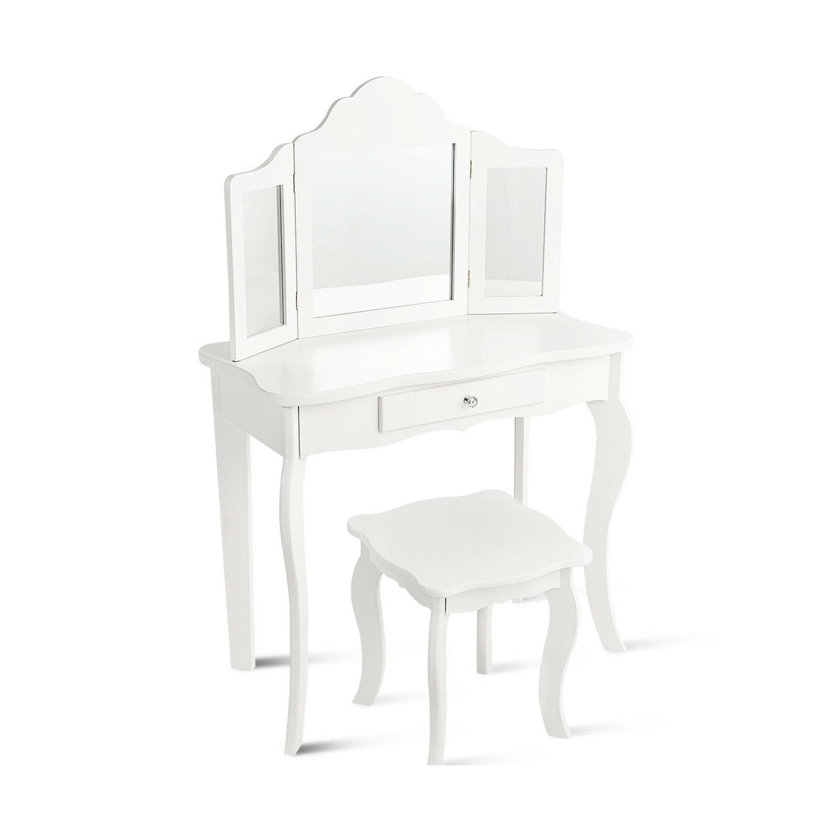 Mini Makeup Dressing Mirror Vanity Table Stool Set-Kids Vanities-DECOROLALA