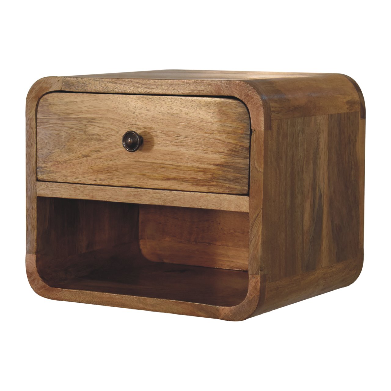 Mini Mango Wood Floating Nightstand - Oak-ish Finish 1 Drawer-Nightstand-DECOROLALA