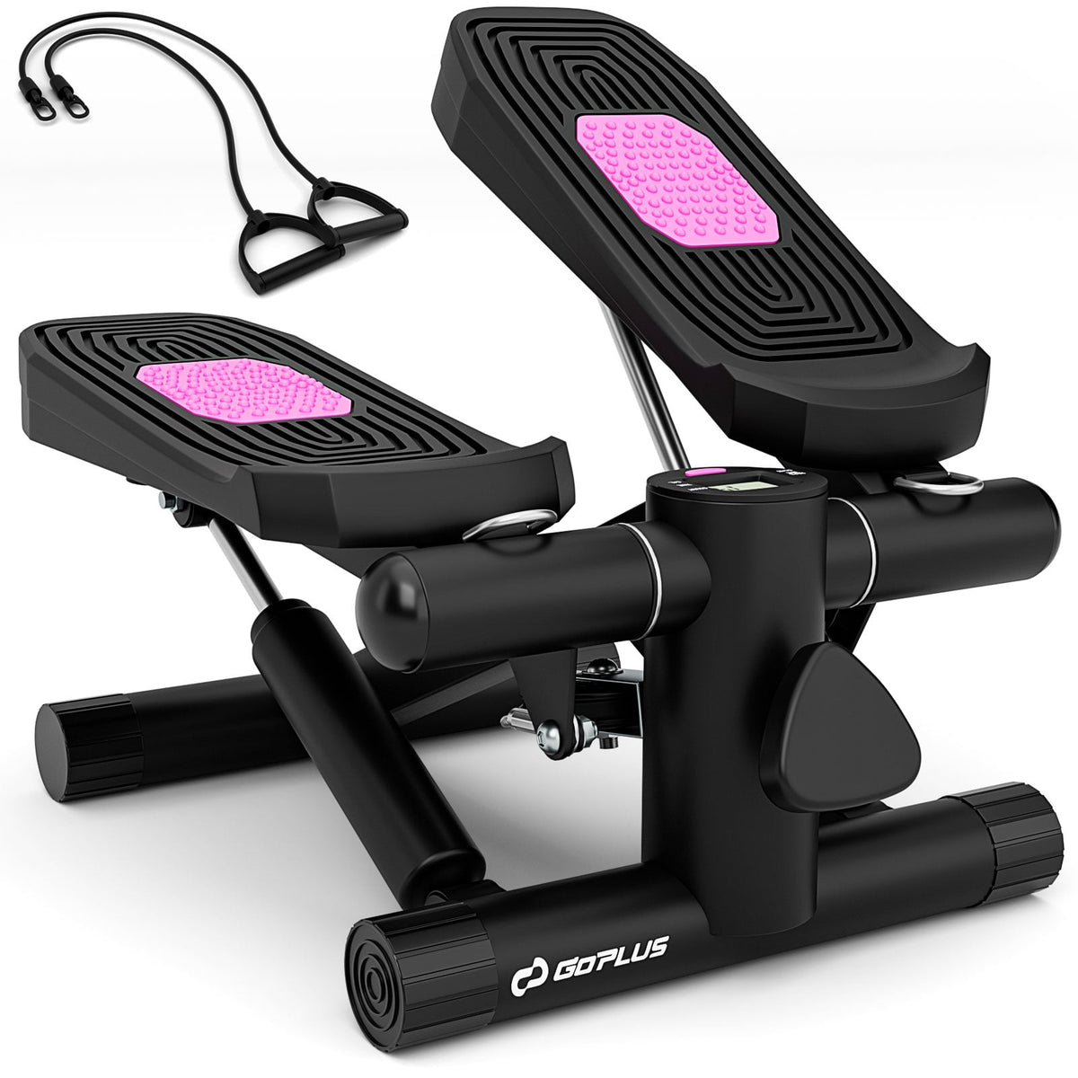 Mini Stepper with Resistance Bands and Adjustable Height for Exercise at Home-Black-Sporting Goods-DECOROLALA
