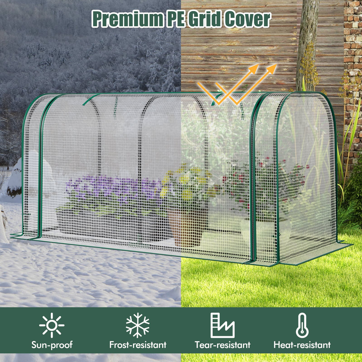 Mini Tunnel Greenhouse with Roll-up Zipper Door-White-Greenhouses-DECOROLALA