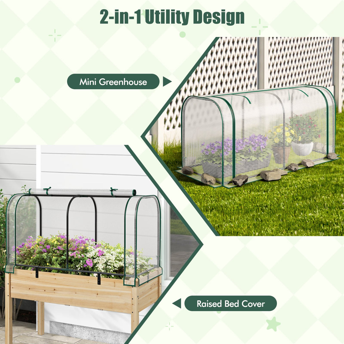 Mini Tunnel Greenhouse with Roll-up Zipper Door-White-Greenhouses-DECOROLALA