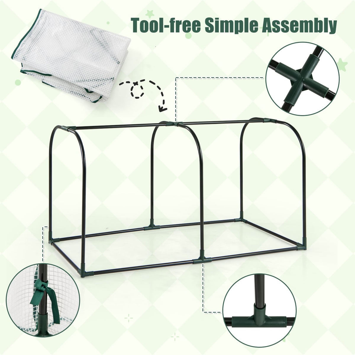Mini Tunnel Greenhouse with Roll-up Zipper Door-White-Greenhouses-DECOROLALA