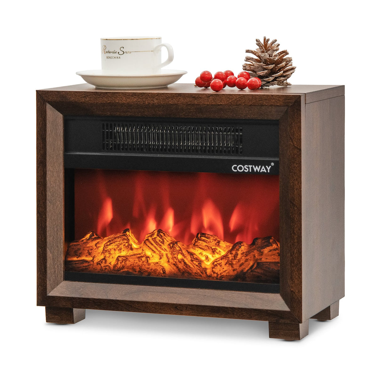 Mini Wooden Space Tabletop Fireplace with Realistic Flame Effect-Fireplaces-DECOROLALA