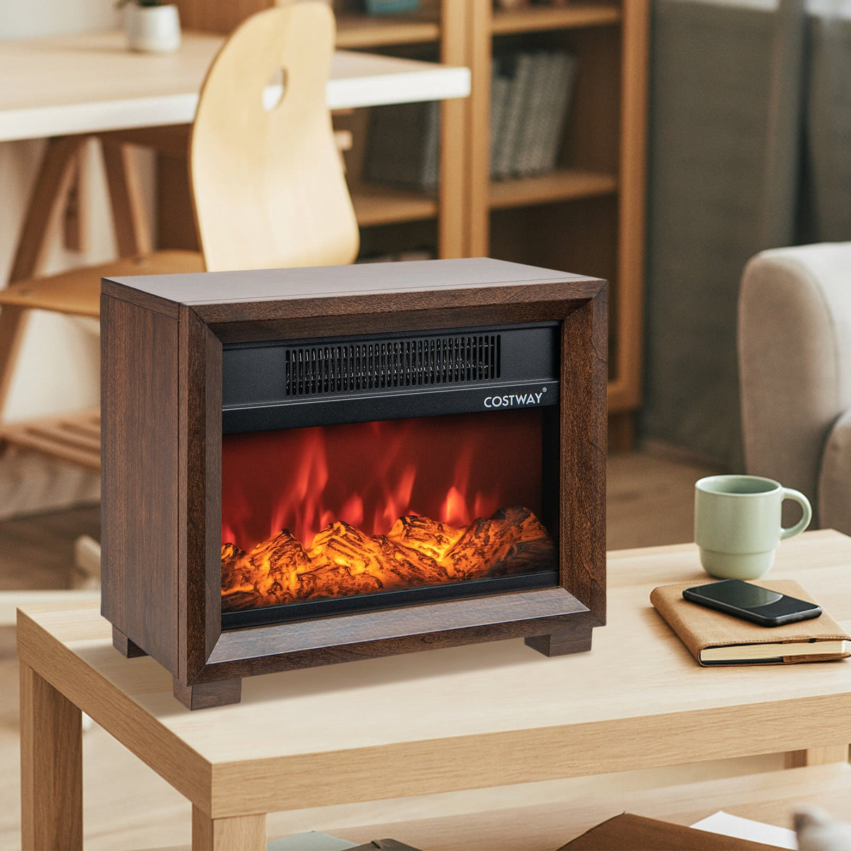 Mini Wooden Space Tabletop Fireplace with Realistic Flame Effect-Fireplaces-DECOROLALA