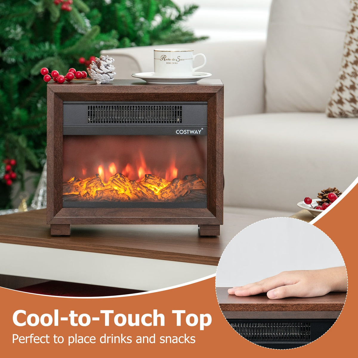 Mini Wooden Space Tabletop Fireplace with Realistic Flame Effect-Fireplaces-DECOROLALA