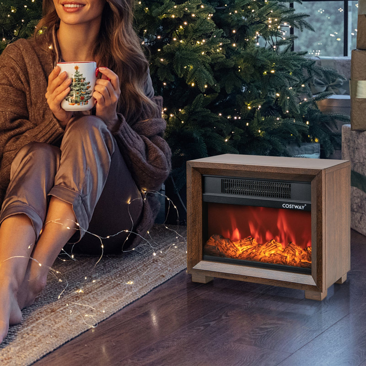 Mini Wooden Space Tabletop Fireplace with Realistic Flame Effect-Fireplaces-DECOROLALA