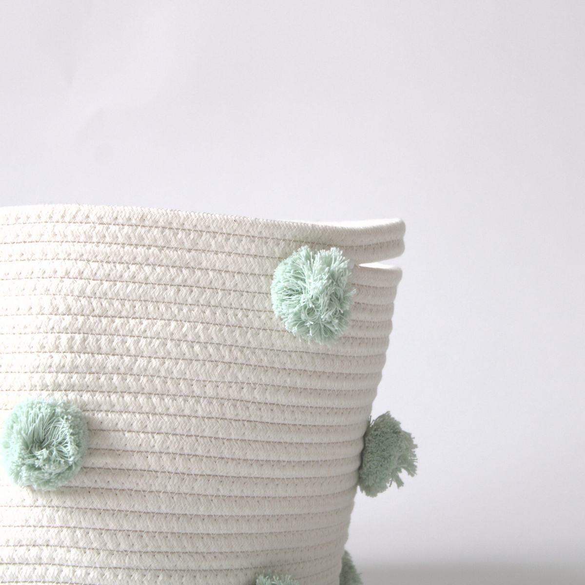 Mint Pom Basket - Medium-Baskets-DECOROLALA