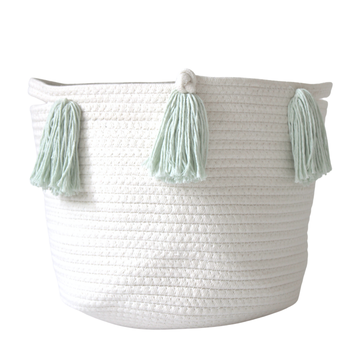 Mint Tassel Basket - Medium-Baskets-DECOROLALA