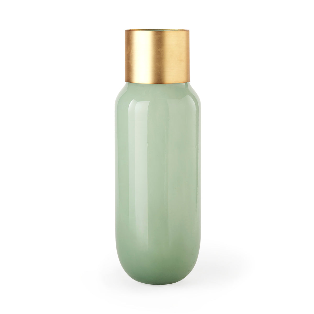 Minty 5.7L x 5.7W x 16.8H Green Glass Vase W/Matte Gold Metal Neck Cuff-Vase-DECOROLALA