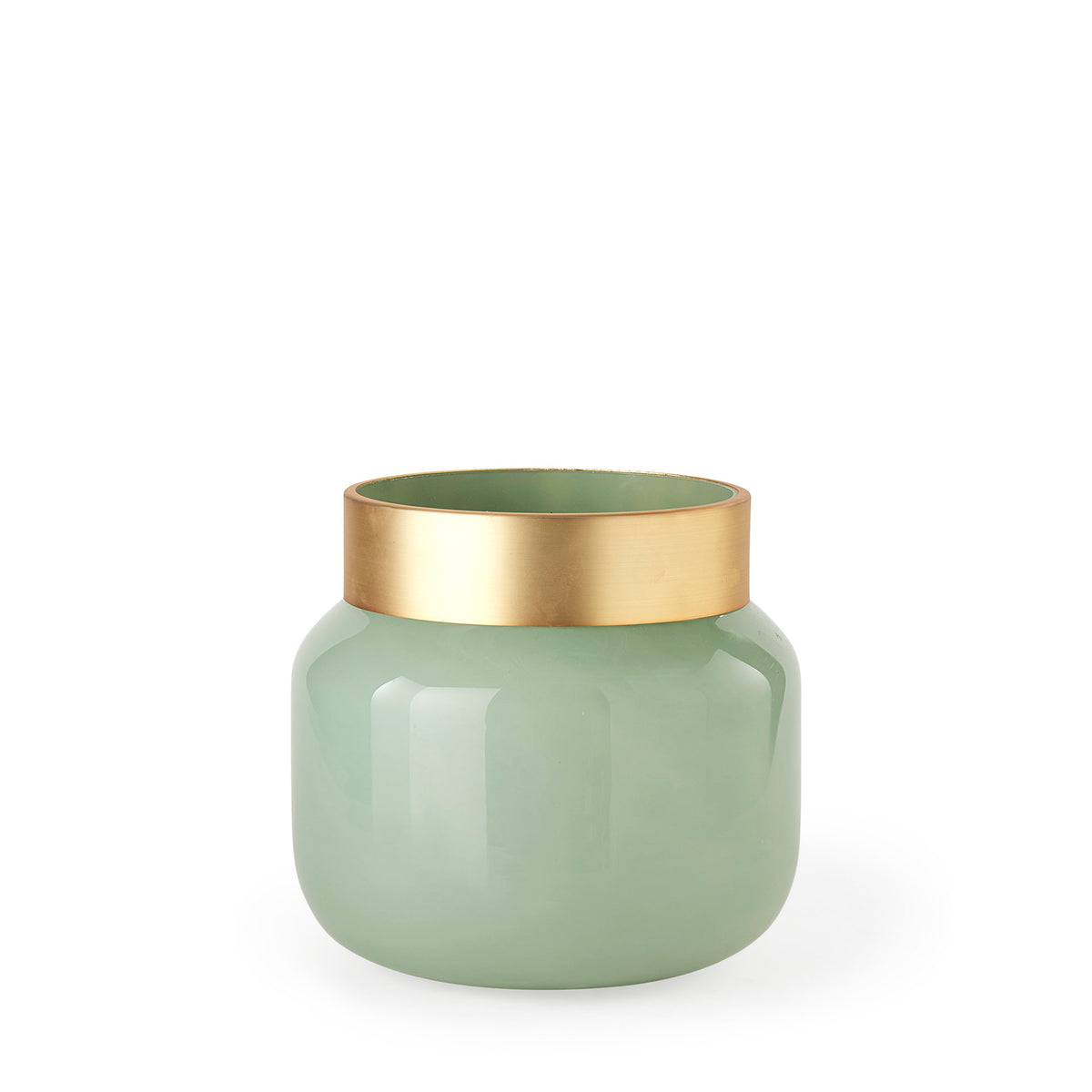 Minty 9.9L x 9.9W x 9.6H Green Glass Vase W/Matte Gold Metal Neck Cuff-Vase-DECOROLALA