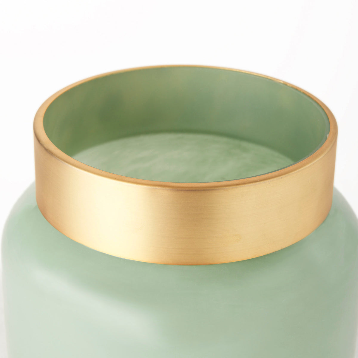 Minty 9.9L x 9.9W x 9.6H Green Glass Vase W/Matte Gold Metal Neck Cuff-Vase-DECOROLALA