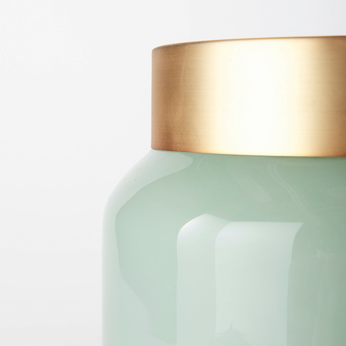 Minty 9.9L x 9.9W x 9.6H Green Glass Vase W/Matte Gold Metal Neck Cuff-Vase-DECOROLALA