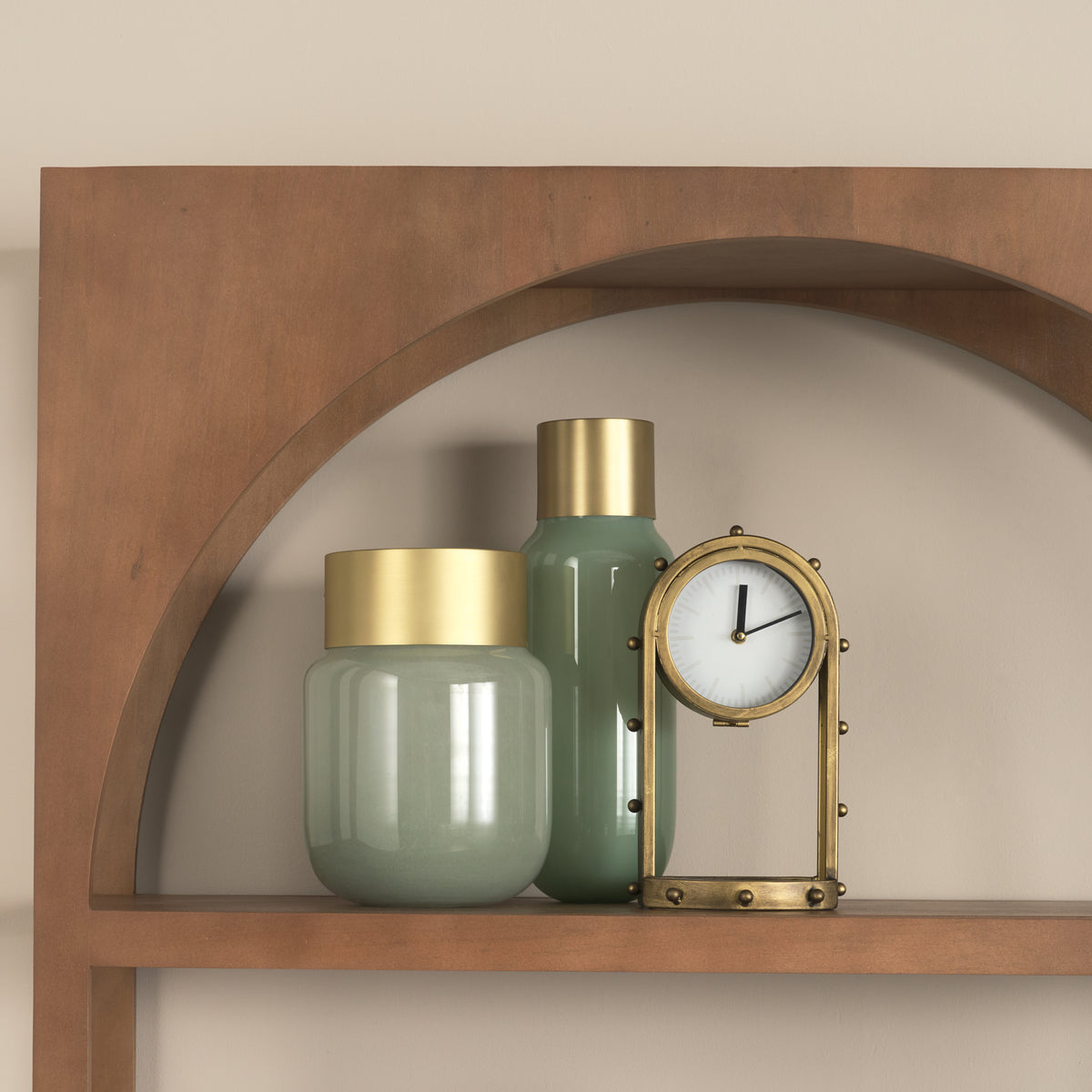 Minty 9.9L x 9.9W x 9.6H Green Glass Vase W/Matte Gold Metal Neck Cuff-Vase-DECOROLALA