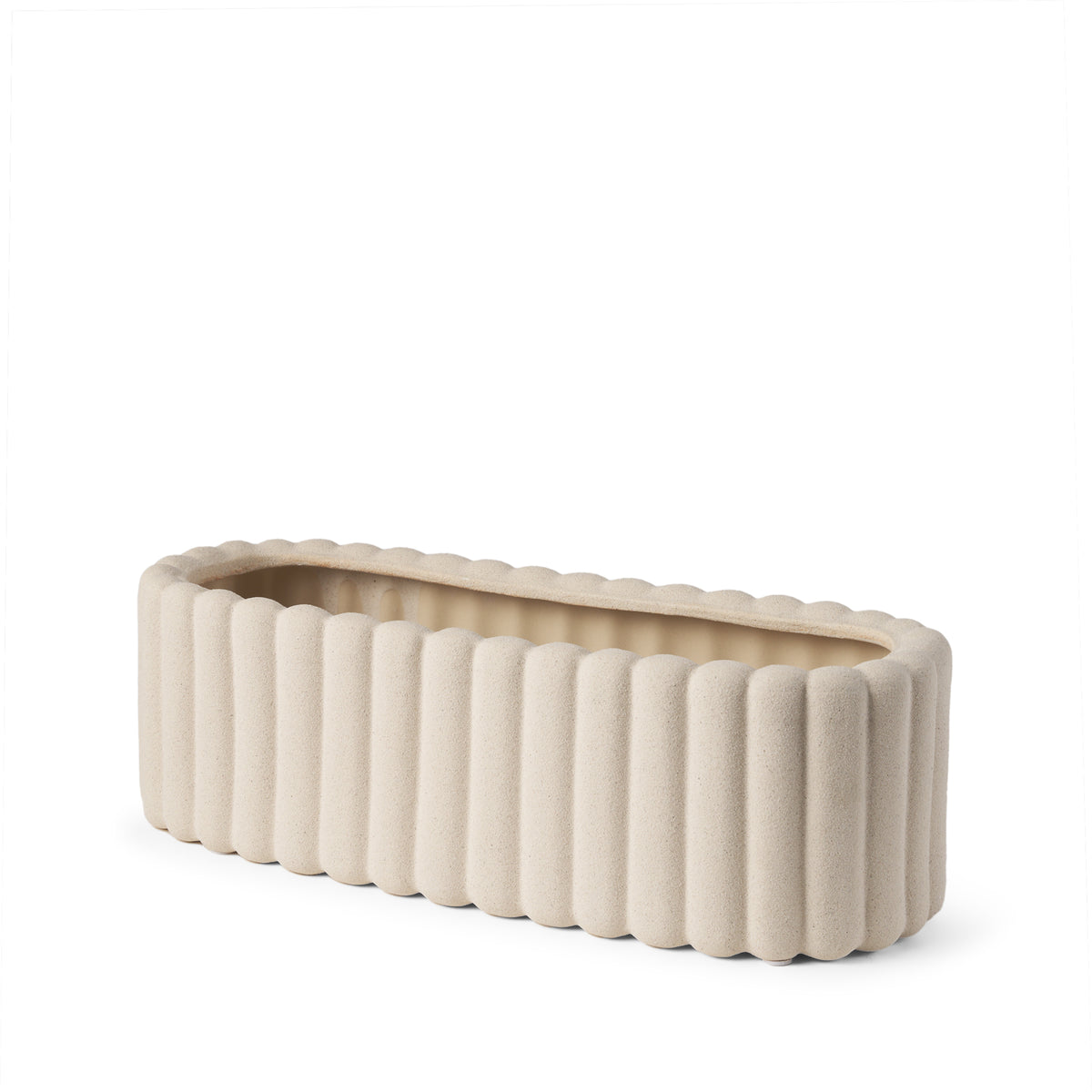 Mira Wide Textured Blush Beige Fluted Ceramic Vase-Vase-DECOROLALA