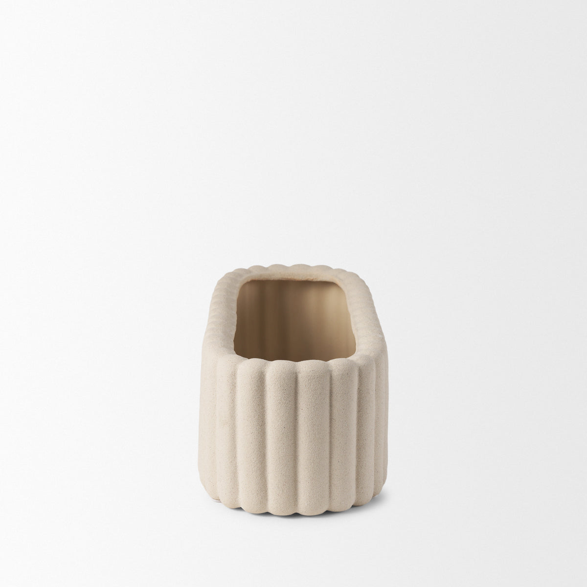 Mira Wide Textured Blush Beige Fluted Ceramic Vase-Vase-DECOROLALA