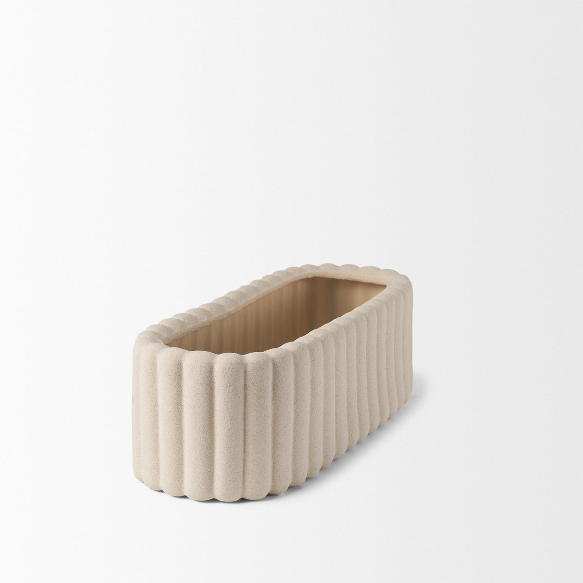 Mira Wide Textured Blush Beige Fluted Ceramic Vase-Vase-DECOROLALA