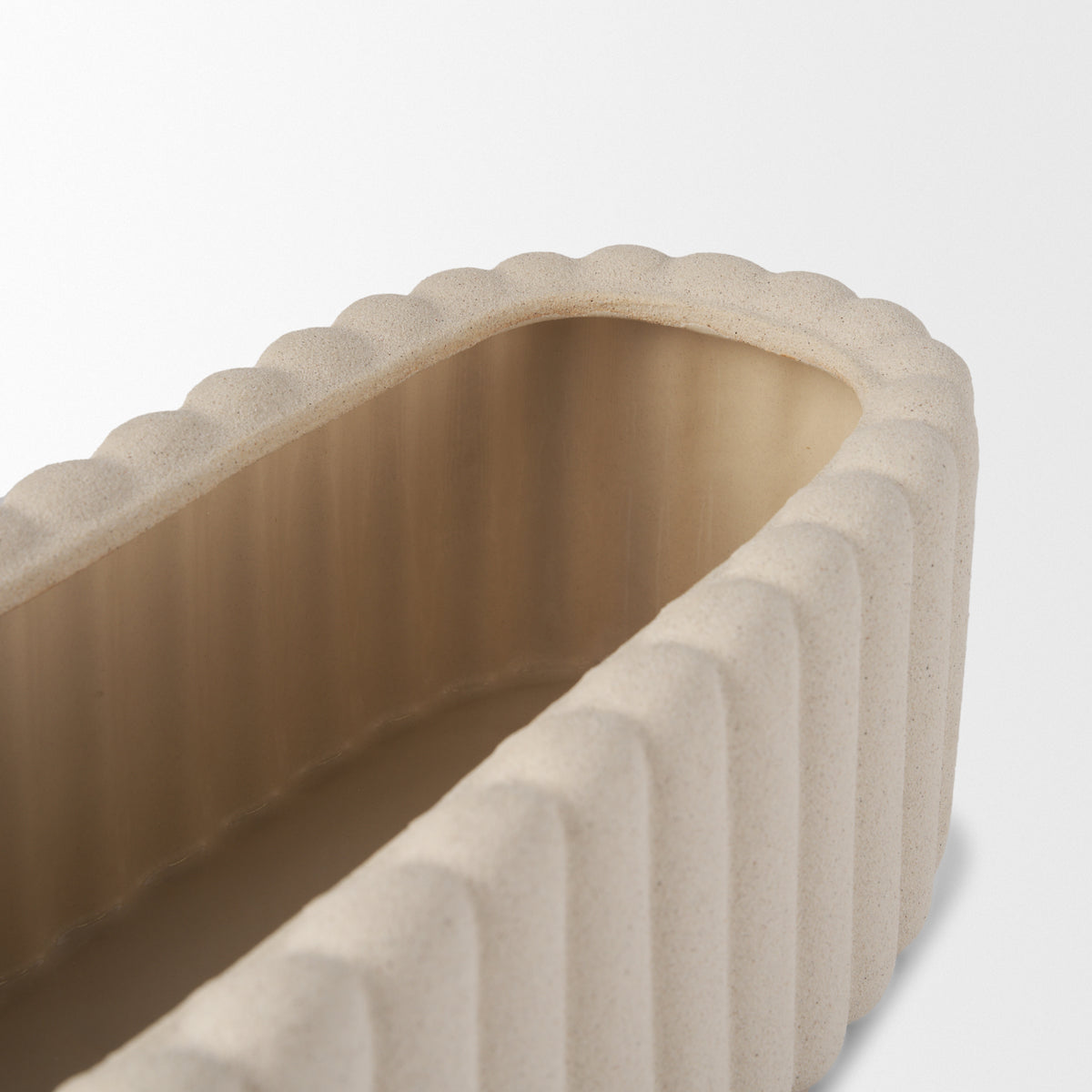 Mira Wide Textured Blush Beige Fluted Ceramic Vase-Vase-DECOROLALA