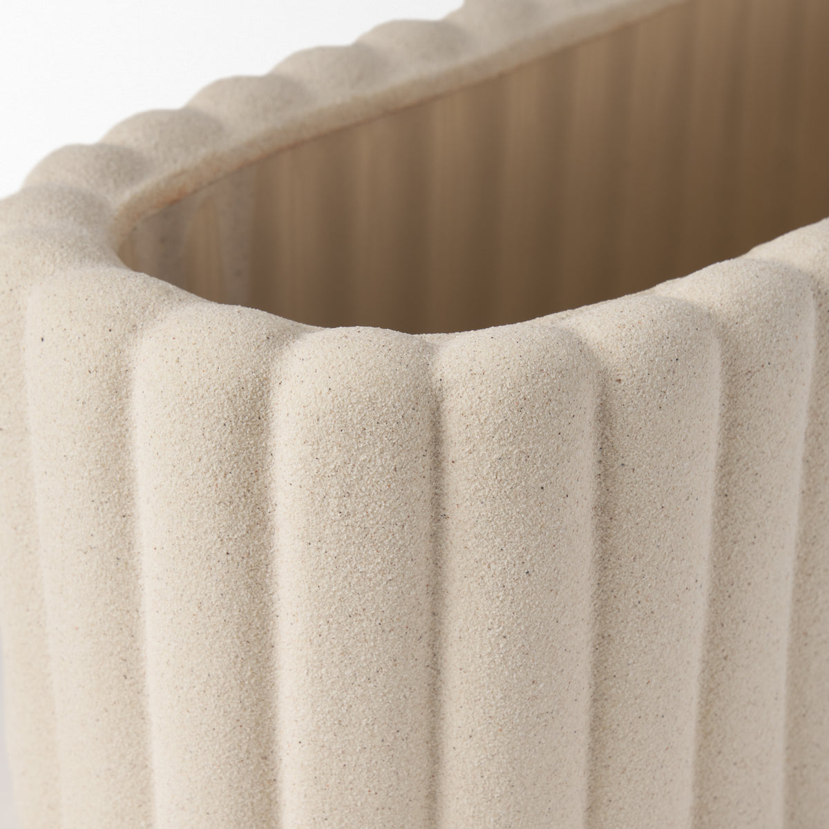 Mira Wide Textured Blush Beige Fluted Ceramic Vase-Vase-DECOROLALA