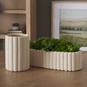 Mira Wide Textured Blush Beige Fluted Ceramic Vase-Vase-DECOROLALA