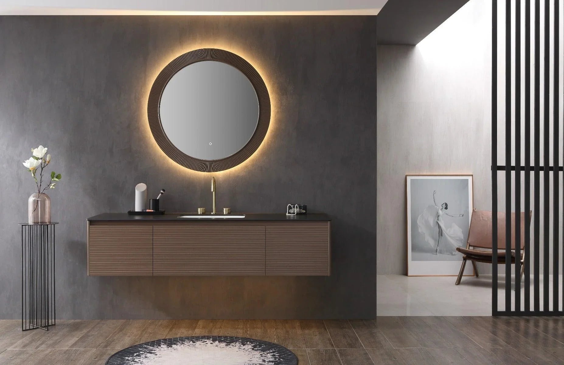 Mirror 40" LED Wooden Frame - Round-Mirror-DECOROLALA