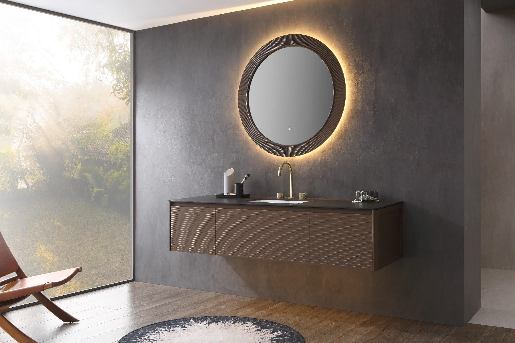 Mirror 40" LED Wooden Frame - Round-Mirror-DECOROLALA