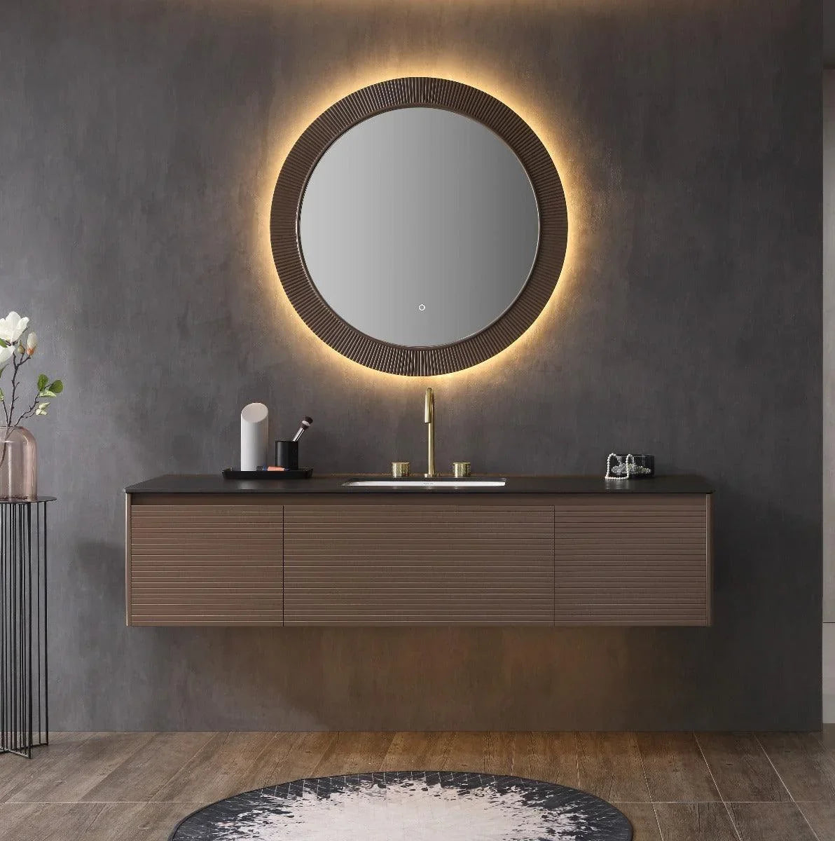 Mirror 40" LED Wooden Frame - Round-Mirror-DECOROLALA