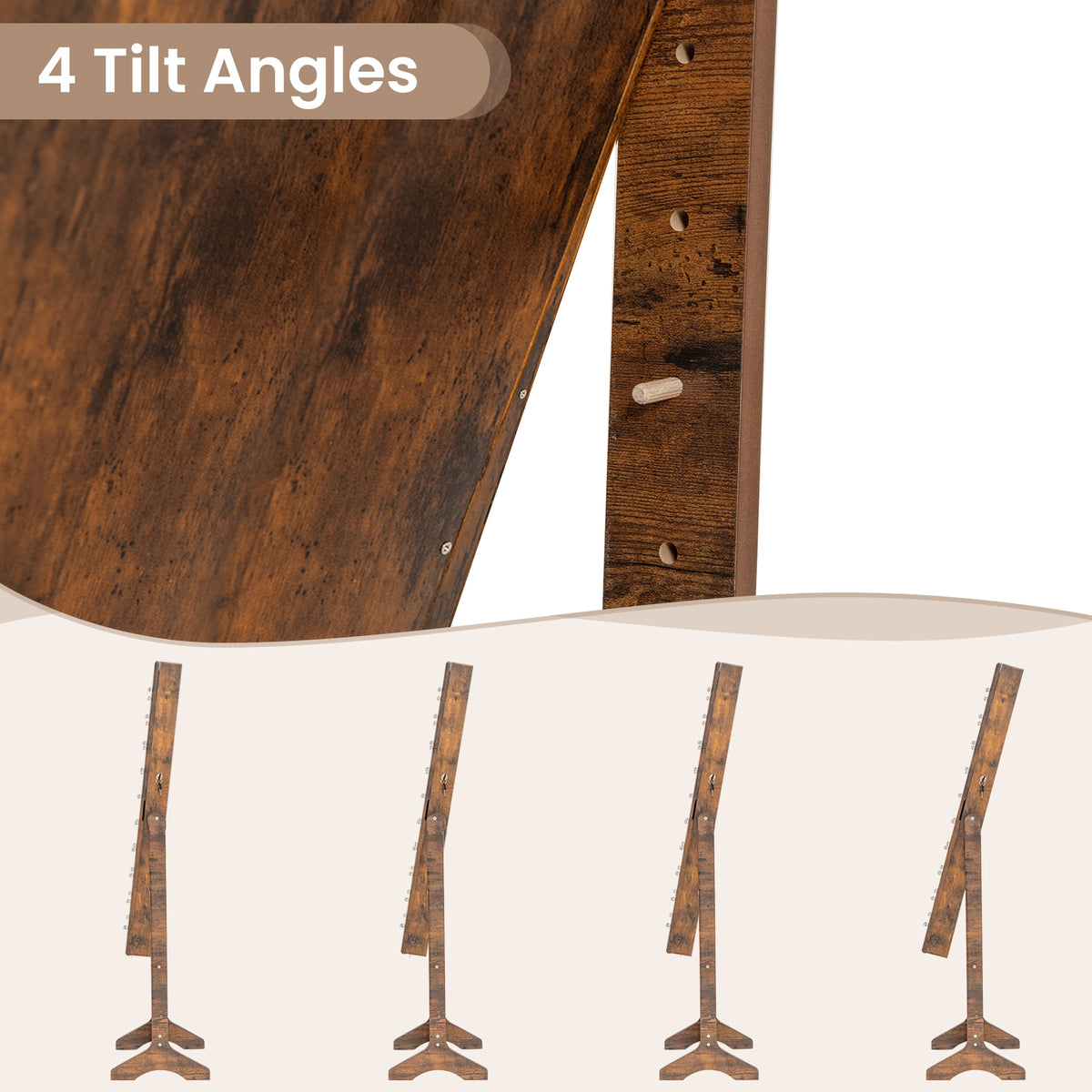 Mirror Jewelry Cabinet with 20 Warm Lights and 4 Tilt Angles-Rustic Brown-Jewelry Armoires-DECOROLALA