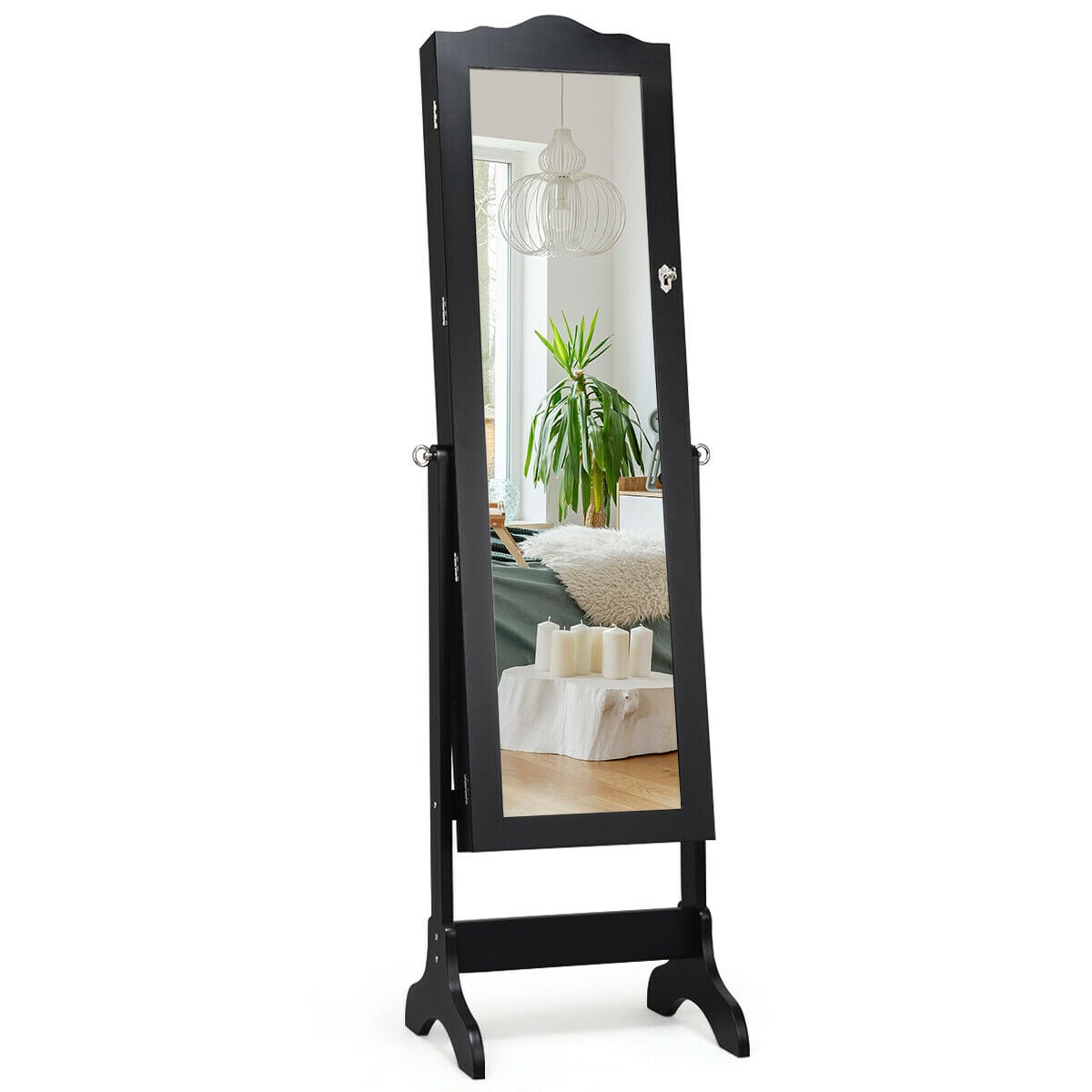 Mirrored Lockable Jewelry Cabinet Armoire Organizer Storage Box-Black-Jewelry Armoires-DECOROLALA